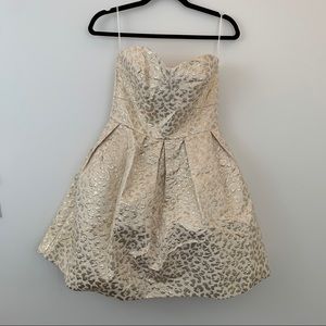 Hutch Gold Leopard Jacquard Strapless Dress